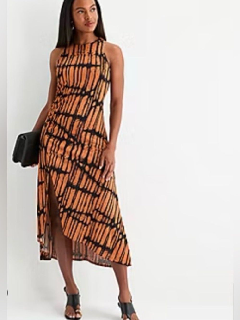 Worthington Black/Orange Sleeveless Dress With Slit and Ruching Women’s Size XXL
